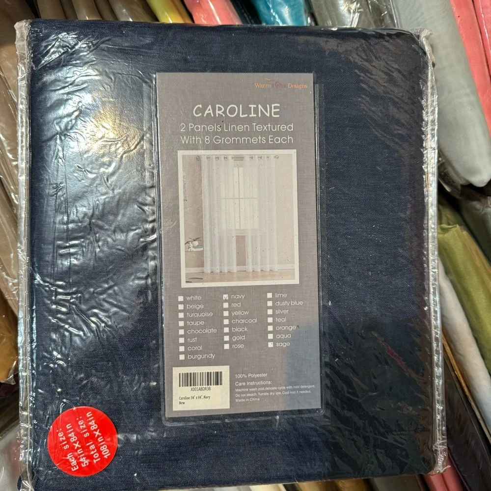 Caroline Navy 2 panels linen textured with 8 grommets each